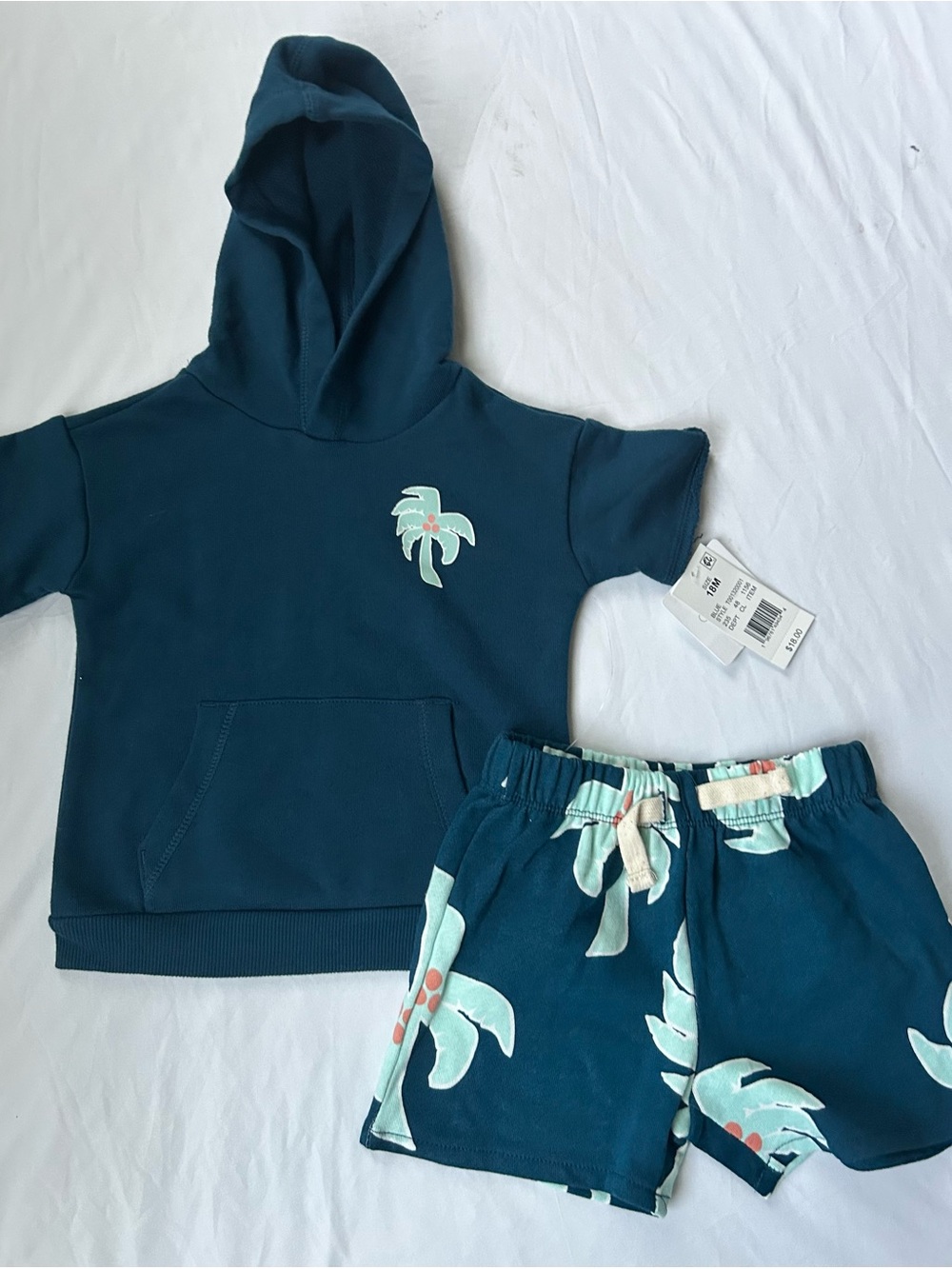 Kids Teal Palm Print Hoodie & Shorts Set